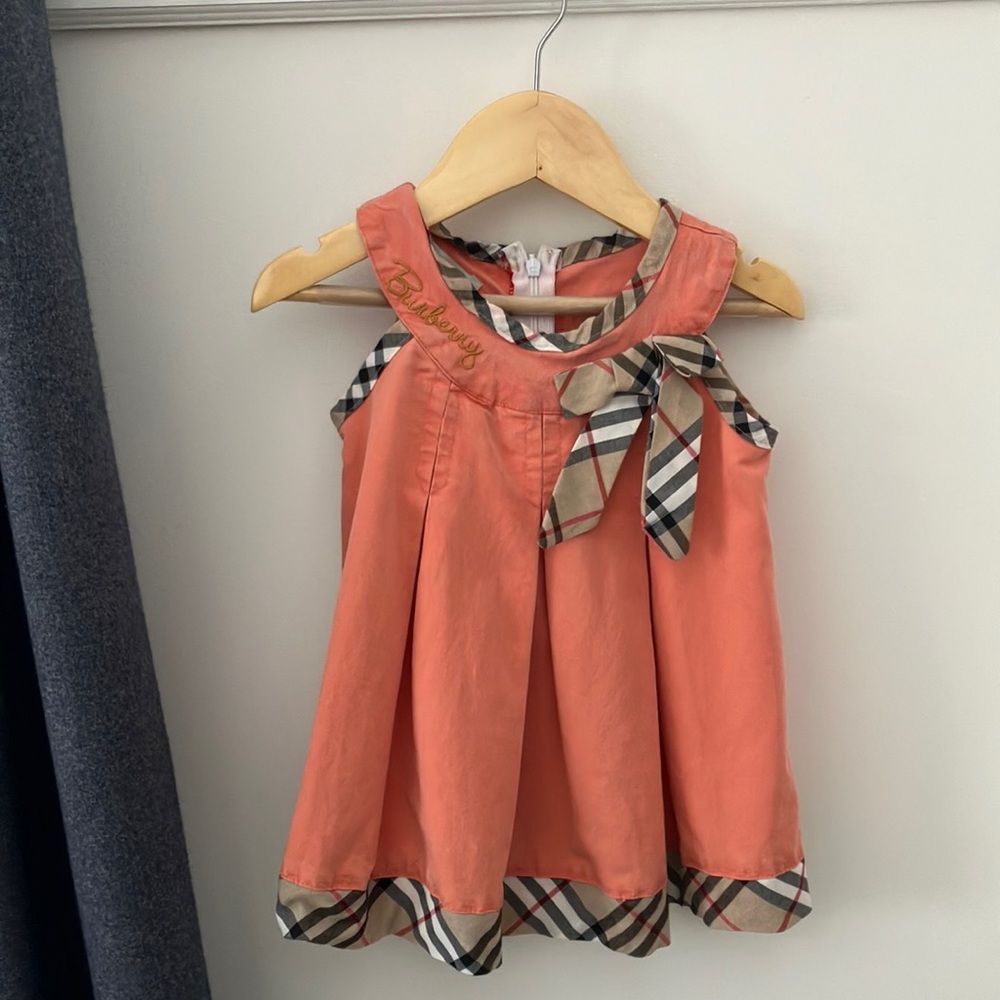 Burberry Coral Dress with Plaid Accents